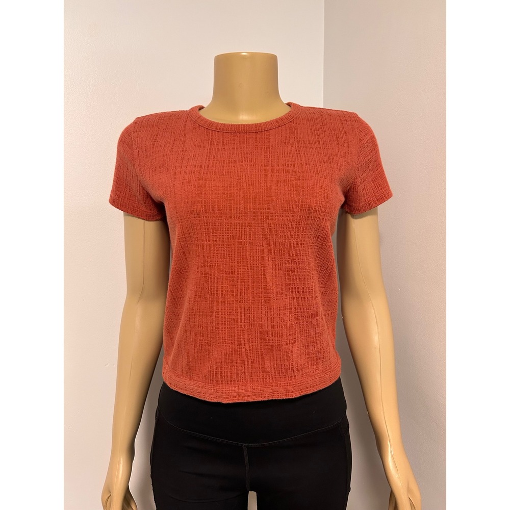 Madewell Womens XS Burnt Orange Textured Short Sleeve Tie Back Wrap Top Rust